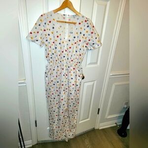 Madewell Puff-Sleeve Tapered Jumpsuit White Confetti Floral V-Neck Back Zip Sz 2